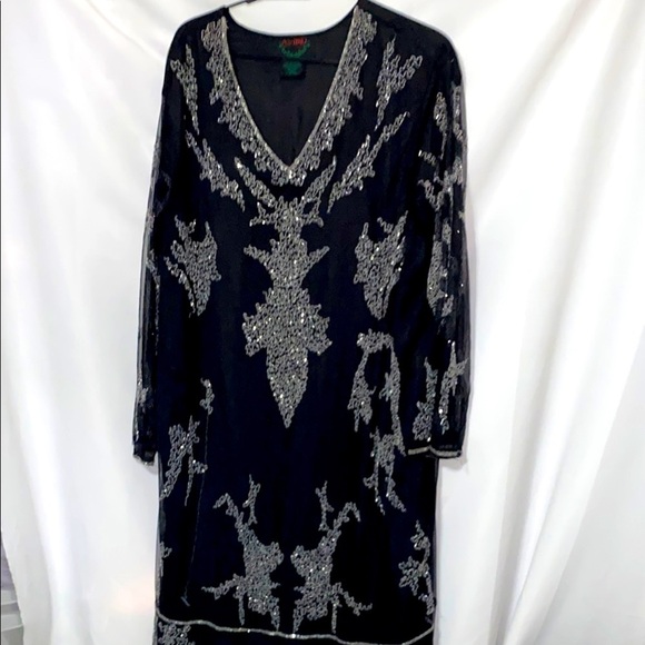 AS.HRO MAXI DRESS WO SIZE XXXL Elegant Black and Silver BEADED Embellished Dress - Picture 1 of 11